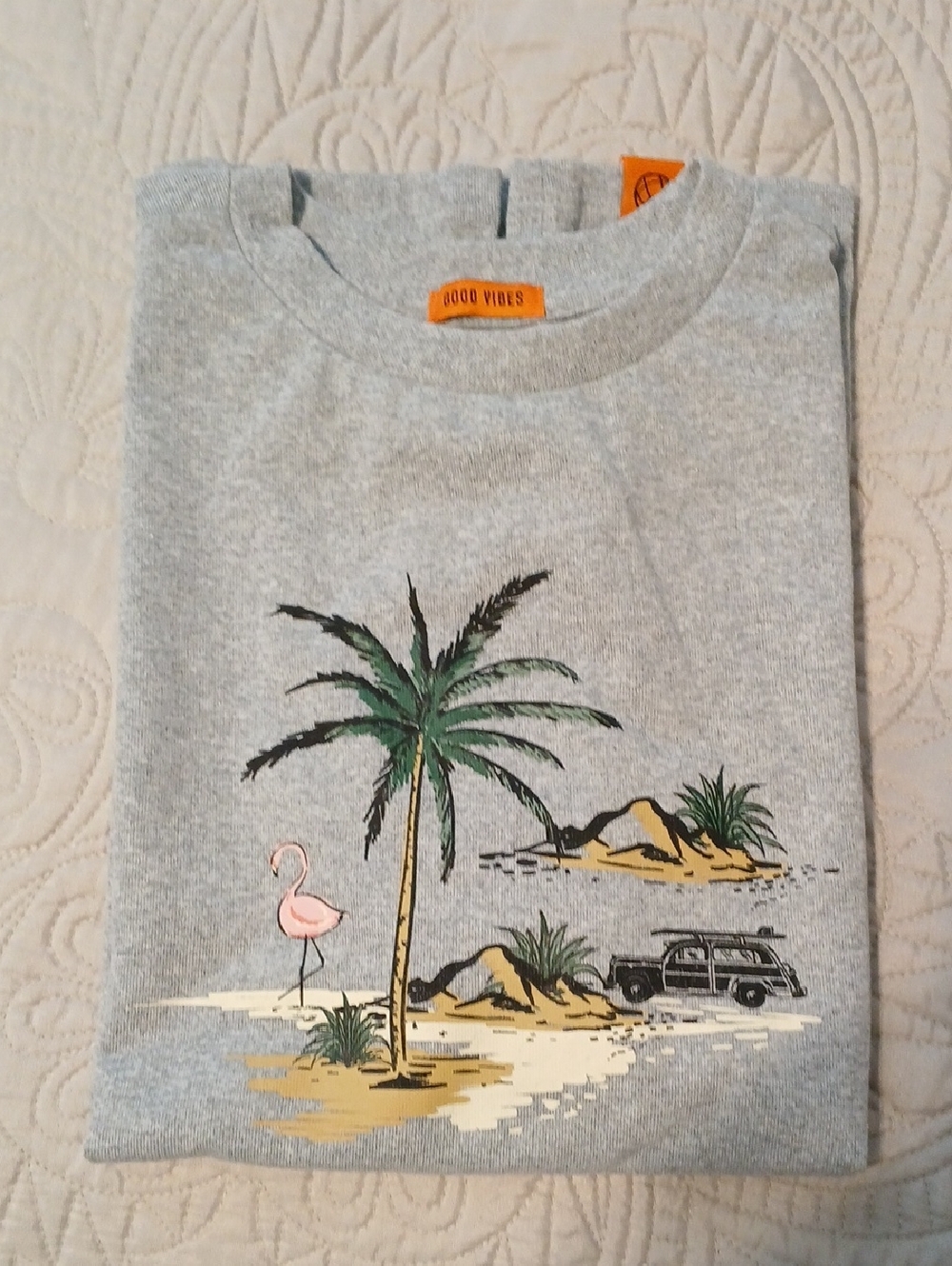 Free Planet Kids Short Sleeve Tee Gray with Black Print and Orange Tag